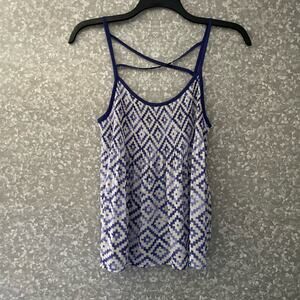 Princess Vera Wang Blue Geometric Print Strappy Tank Top - Size Medium - Sheer